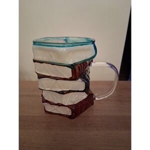 Hand Blown Studio Art Glass Stacked Book Lovers Coffee Mug  Librarian .12 Oz